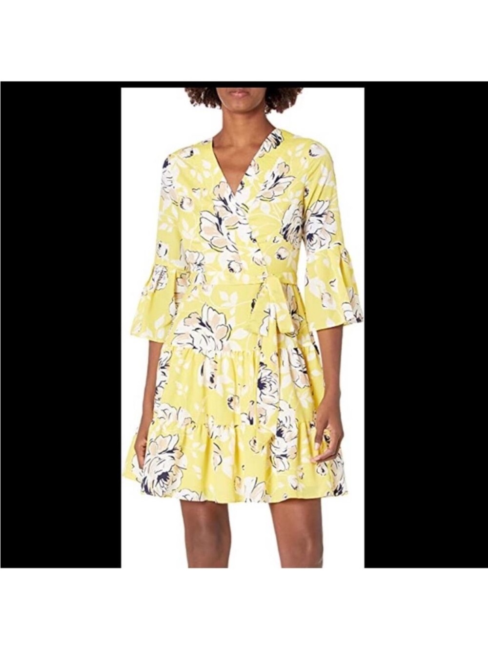 Eliza J Yellow Floral Wrap Tiered Mini Dress